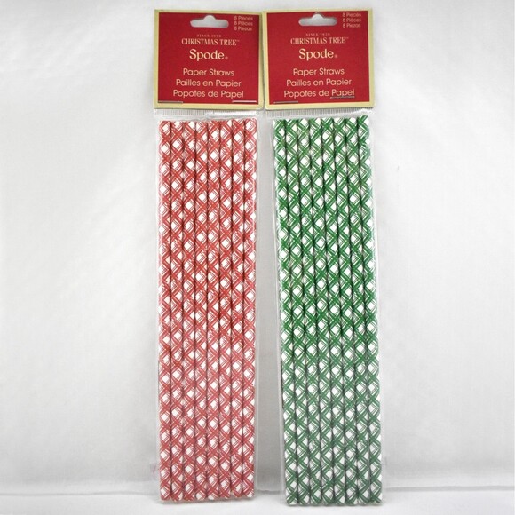 Spode Paper Straws Christmas Red & Green Plaid Holiday 2 Packs x 8 Count - Picture 2 of 4